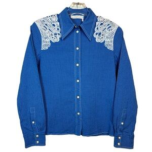 Chloé Lace Shoulder Western Shirt - Blue White Check - Women’s Size 42 (US 10)